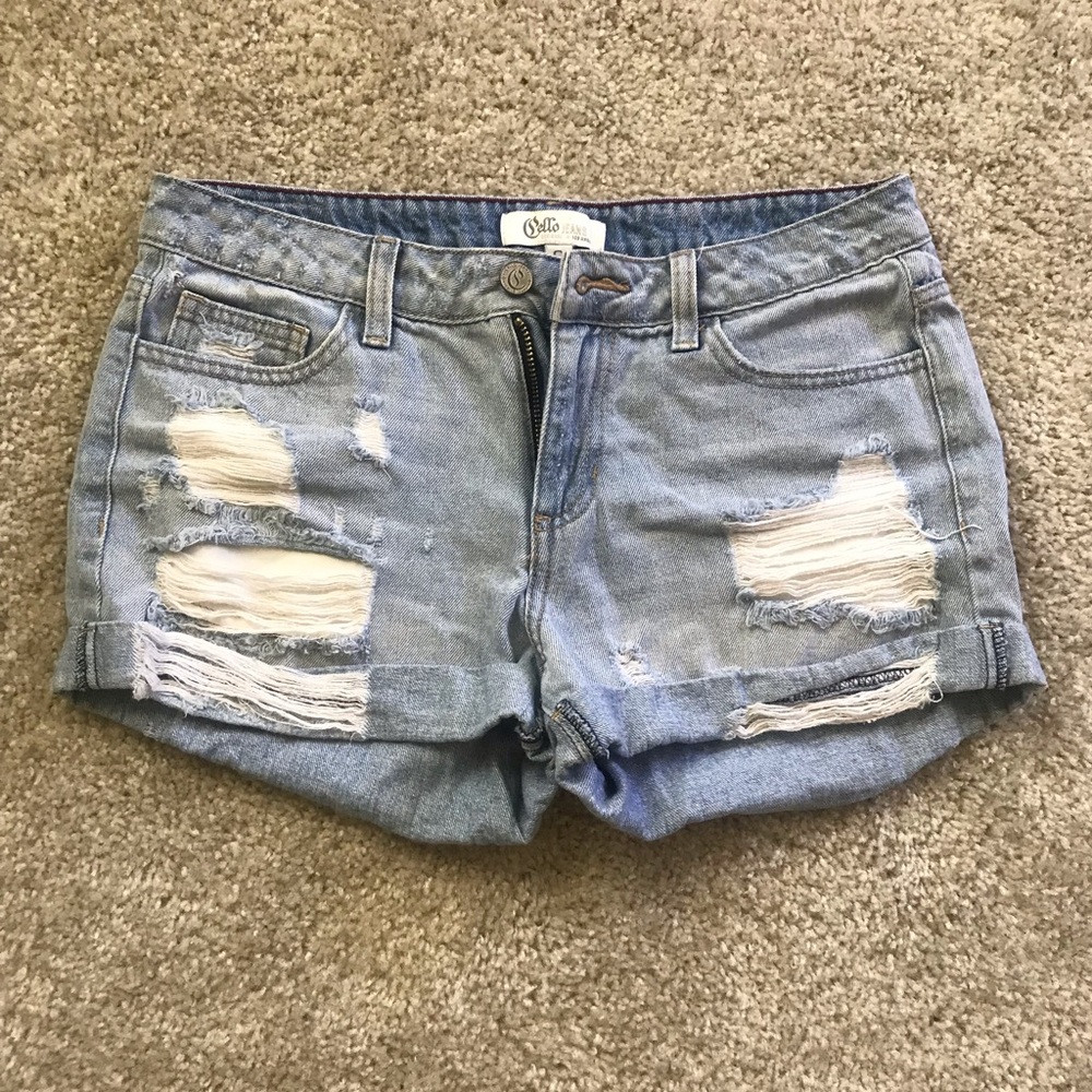 Distressed denim shorts